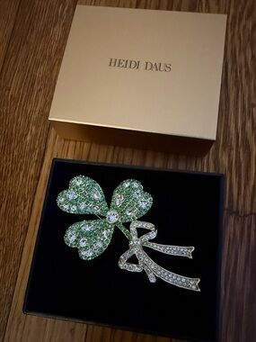 Heidi Daus Light Green Crystal Shamrock Pin with Ribbon Accents
